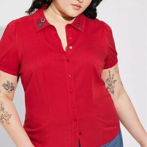 Torrid Kiki's Delivery Service Button Up Collared Puff Sleeve blouse 4X NWT